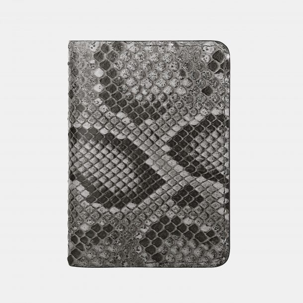 Обложка для паспорта из серой кожи питона с мелкими чешуйками