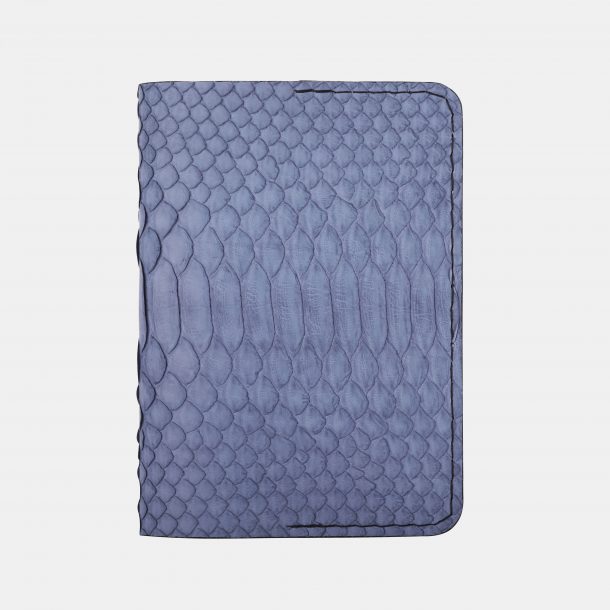 Passport cover made of blue-gray python leather with wide scales