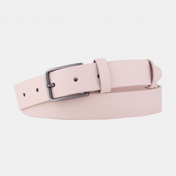 Beige leather belt with a gray buckle