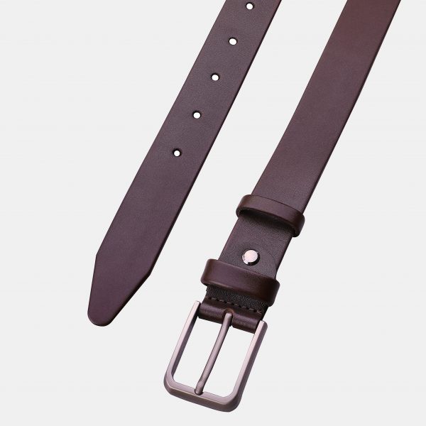 price for Brown leather belt with a gray buckle