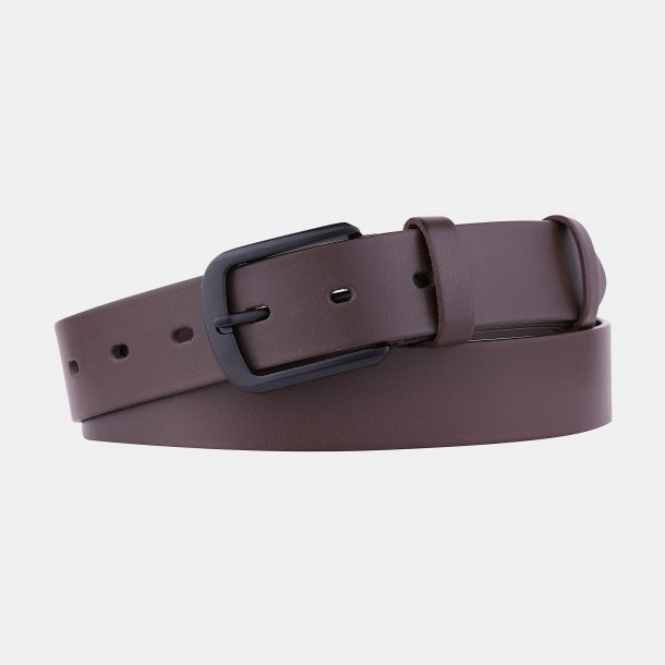 Brown premium leather belt with a black buckle