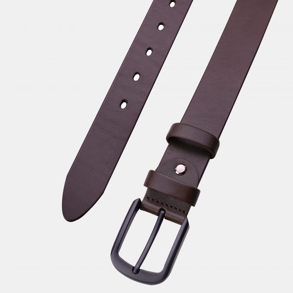 price for Brown premium leather belt with a black buckle