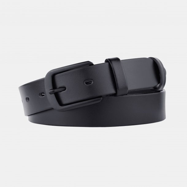 Black premium leather belt with a black buckle
