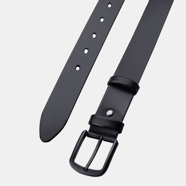 price for Black premium leather belt with a black buckle