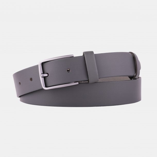 Gray leather belt with a gray buckle
