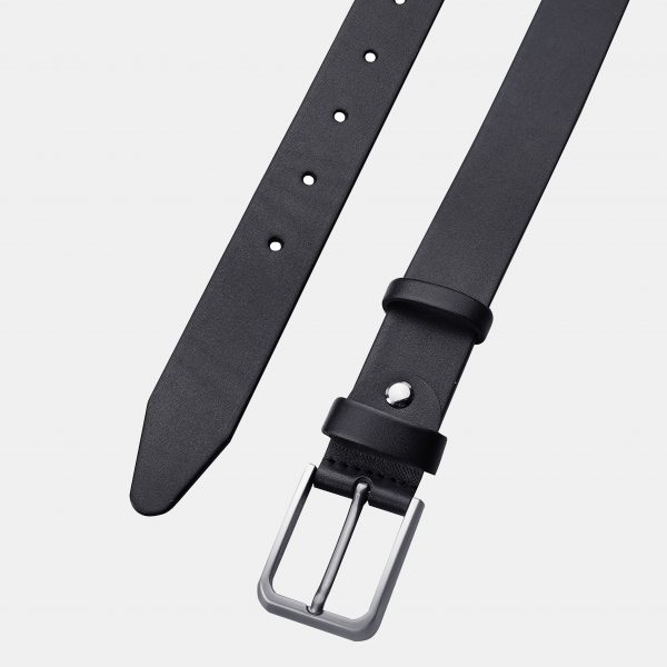 price for Black leather belt with a gray buckle