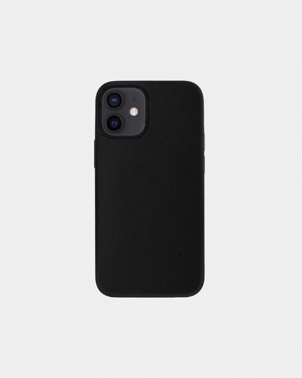 Black calf leather case for iPhone 12 Mini