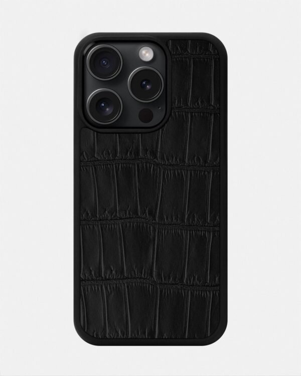 Чохол із чорної шкіри крокодила для iPhone 15 Pro Max