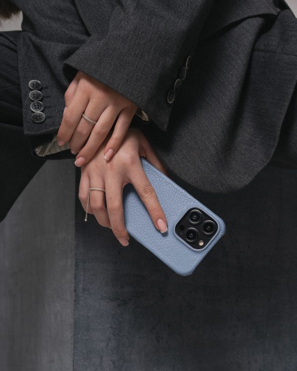 Блакитний шкіряний чохол для iPhone 15 Pro Max