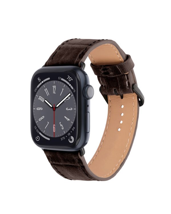 Ремінець для Apple Watch з телячої шкіри, тисненої під крокодила у темно-коричневому кольорі
