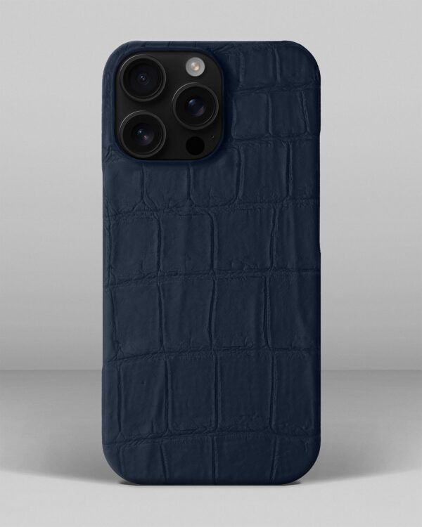 Темно-синій чохол обтягнутий шкірою крокодила для iPhone 14 Pro Max